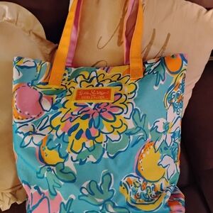 Lilly Pulitzer Blue and Yellow Floral Tote